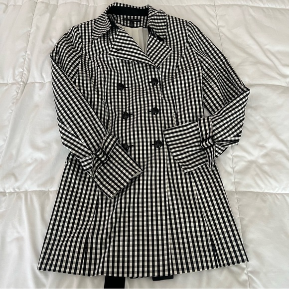 White House Black Market Jackets & Blazers - WHBM Black and White Buffalo Check Trench Coat - Size Large